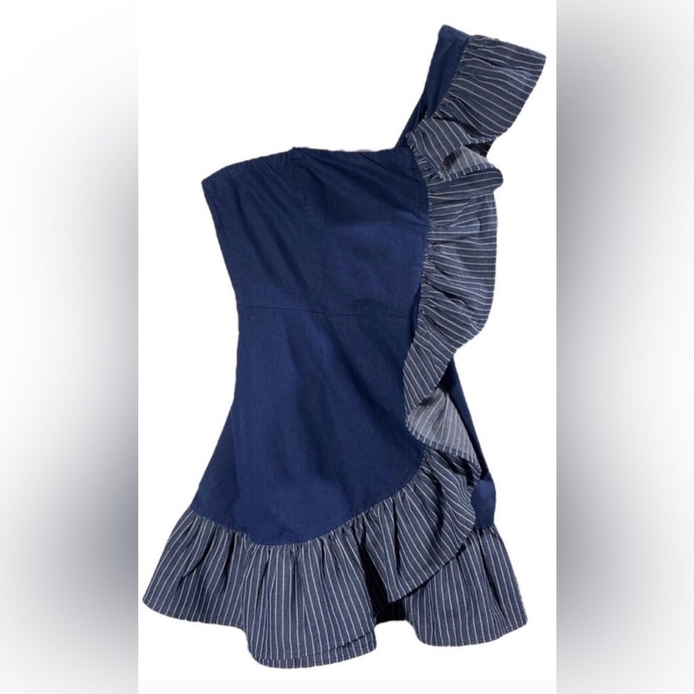 VENUS Navy One-Shoulder Ruffle Mini Dress NWOT L-XL